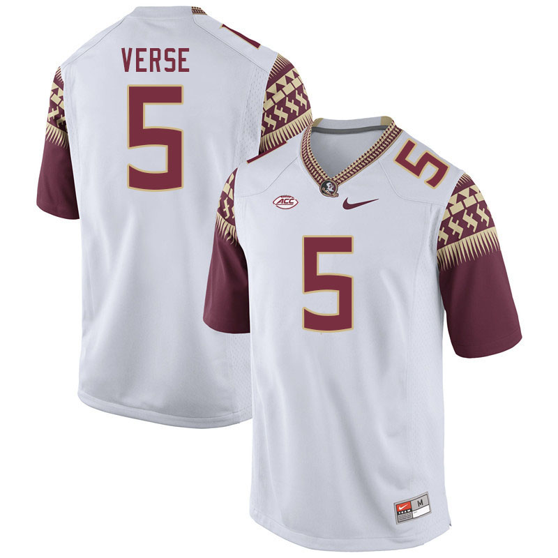 Men #5 Jared Verse Florida State Seminoles College Football Jerseys Stitched-White - Click Image to Close